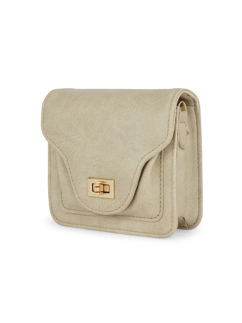 جلو باص Globus Women Beige Textured Twistlock Small Square Party Sling Bag With Detachable Chain Strap